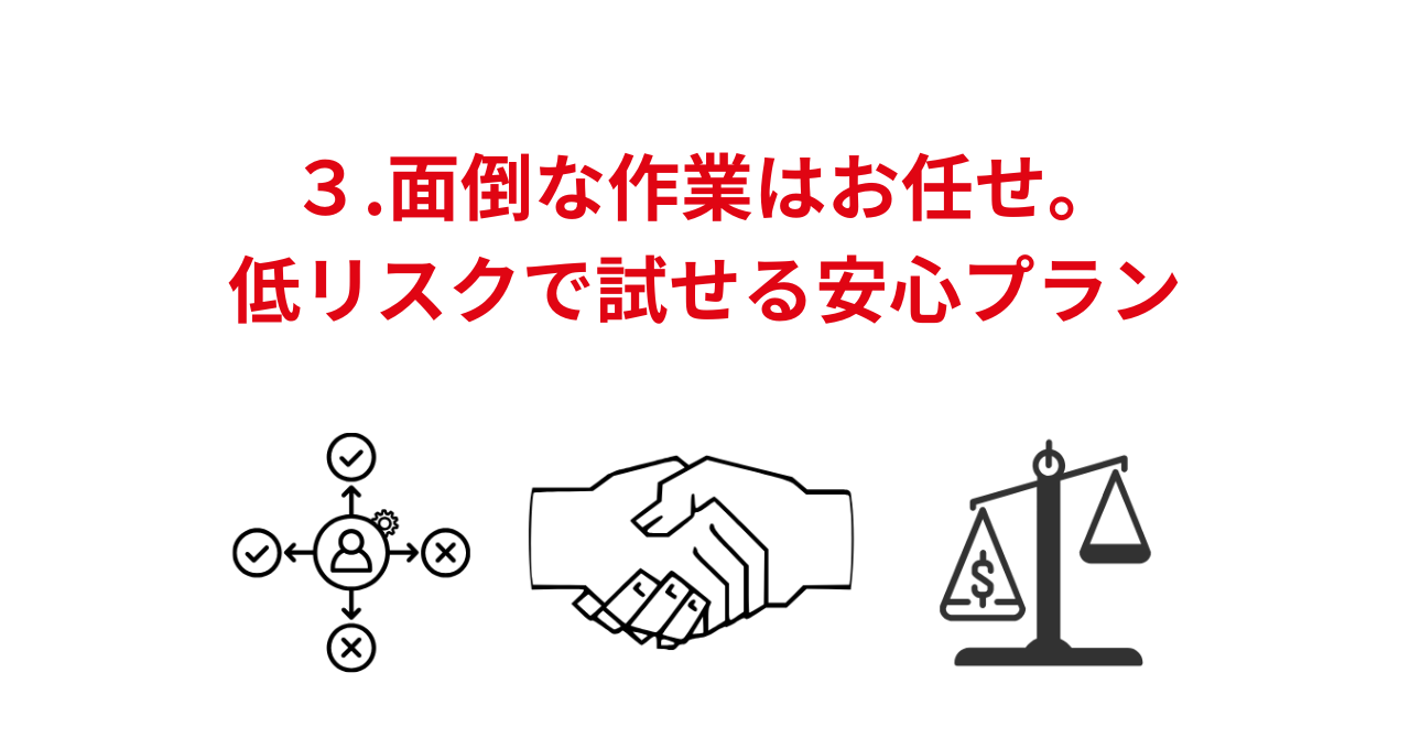 面倒な作業はお任せ。低リスクで試せる安心プラン